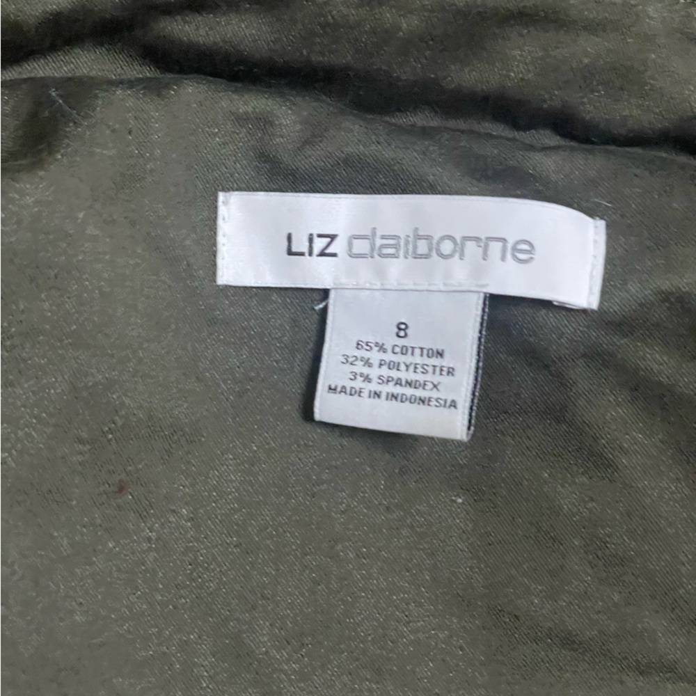 Liz Claiborne deep olive green safari trench utility sleeveless dress. size 8 - Picture 11 of 12